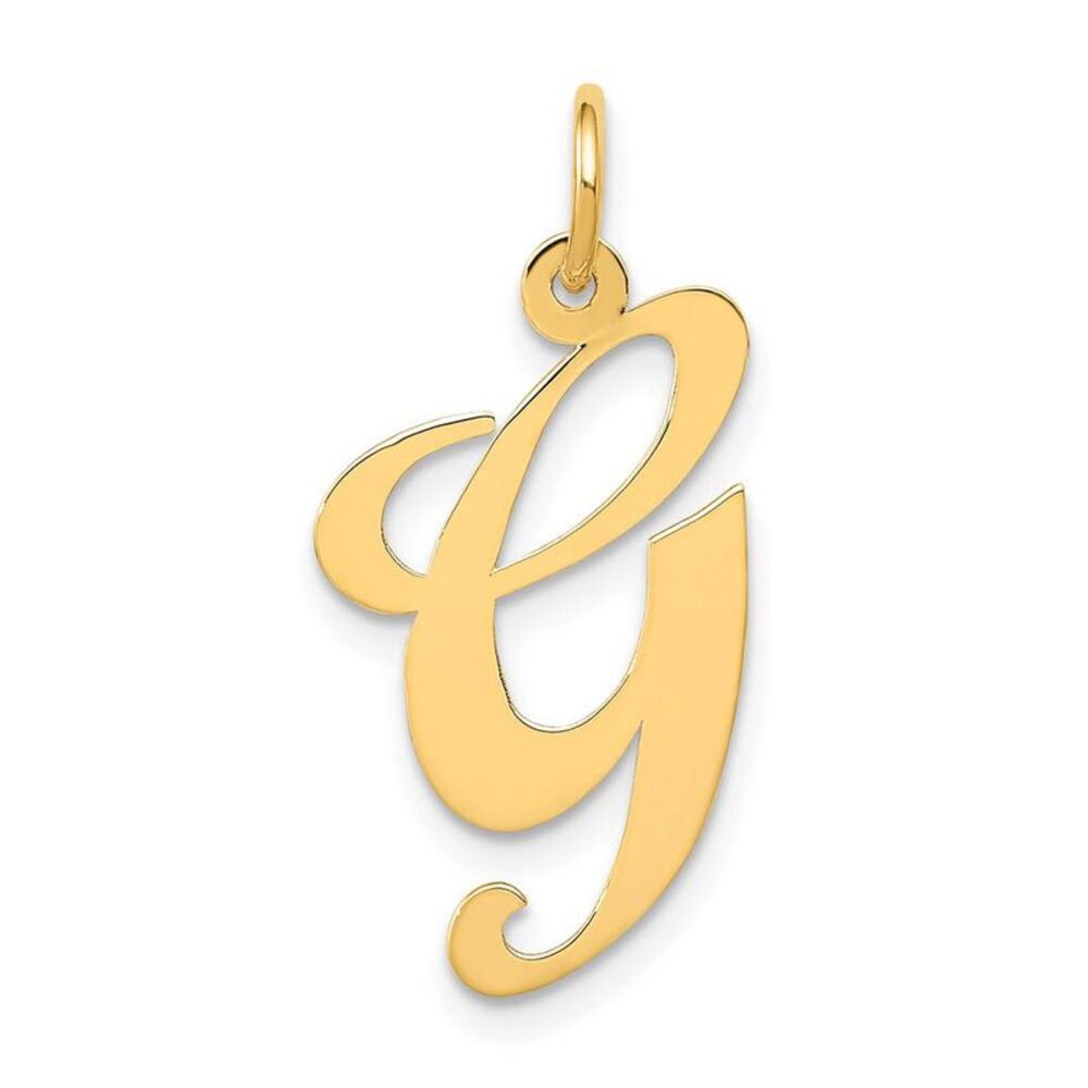 14k Yellow Gold, Ella Collection, LG Fancy Script Initial G Pendant